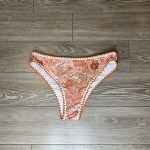Zaful Women's Orange Low Rise Paisley Bikini Bottoms Boho Y2K Retro‎ Swim Size L